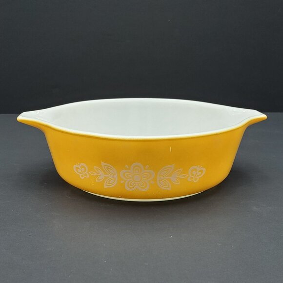Pyrex Butterfly Gold 1 Pint Casserole Baking Dish White on Gold 471 1 Pt Baker - Picture 4 of 9